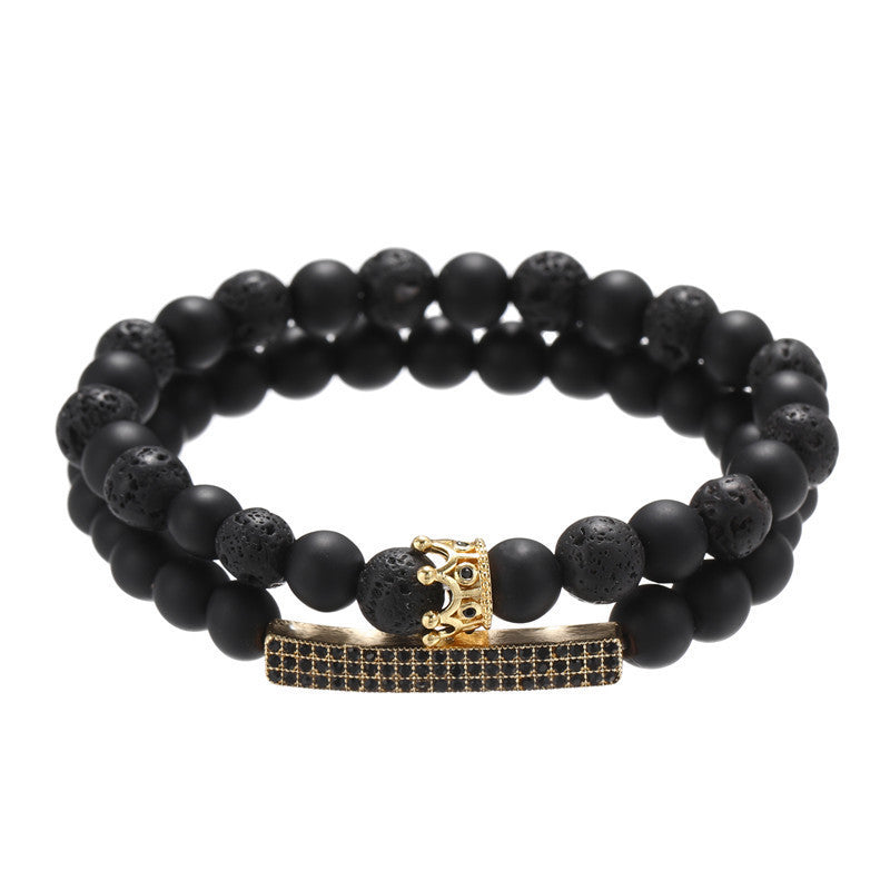 Ins Internet celebrity wind volcanic stone bracelet set simple versatile black gallstone cross elastic bracelet couple bracelet