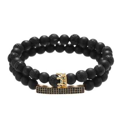 Ins Internet celebrity wind volcanic stone bracelet set simple versatile black gallstone cross elastic bracelet couple bracelet
