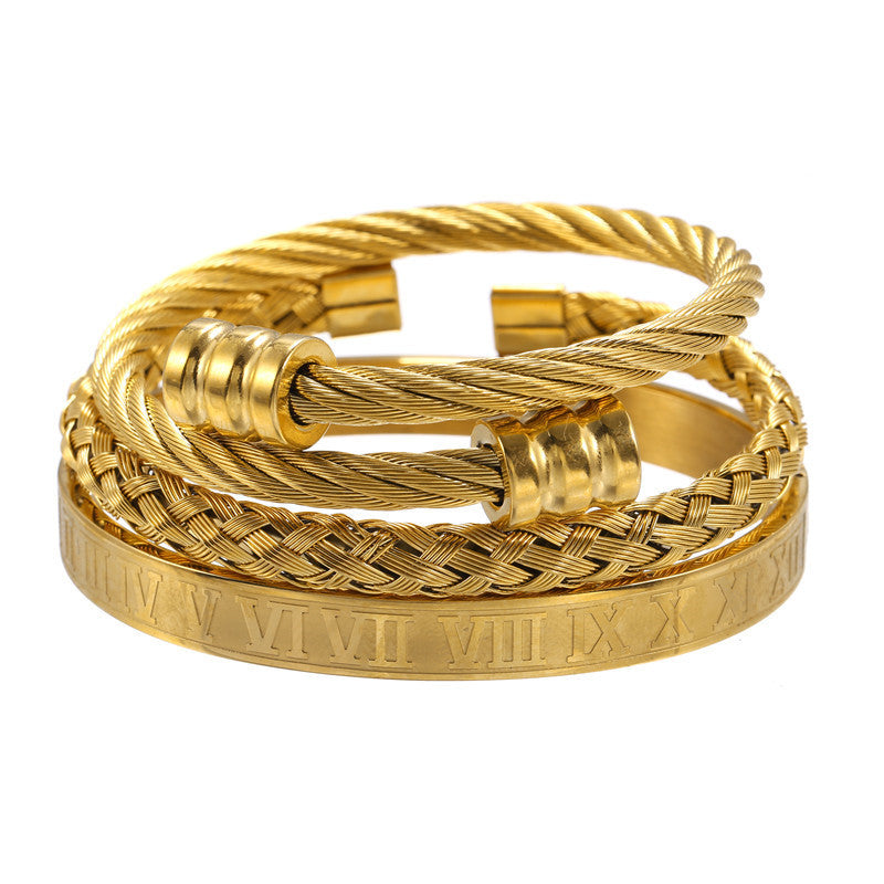 Cross-border European and American retro Roman nail bracelet stainless steel set bracelet men's punk style versatile titanium steel bracelet
