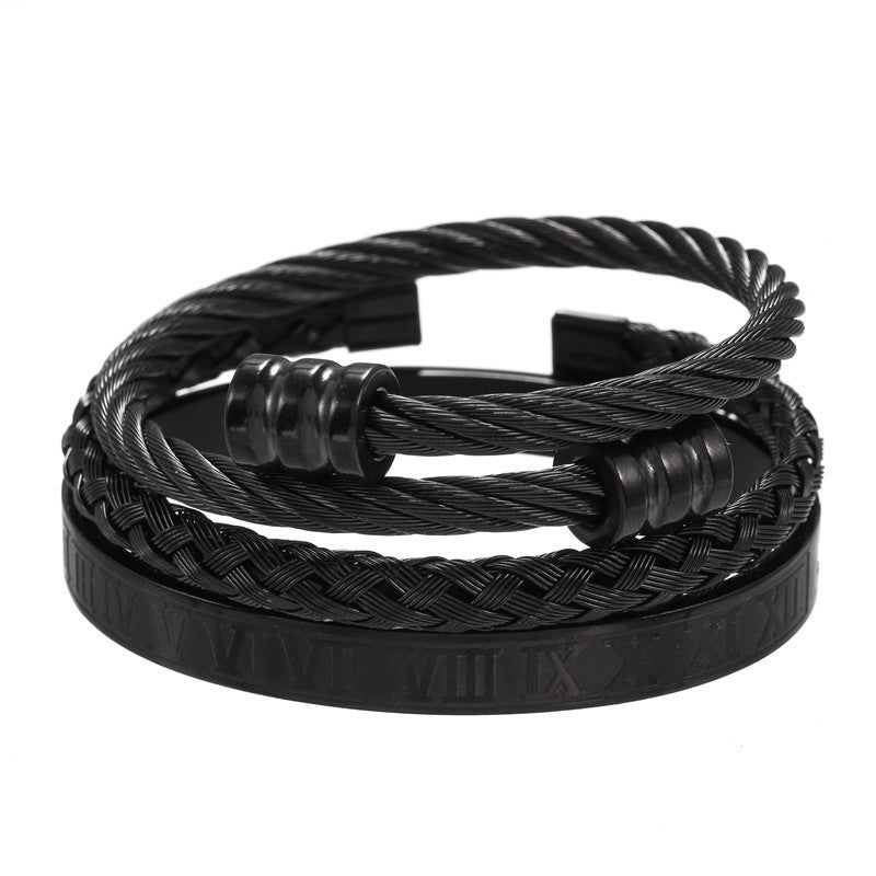 Cross-border European and American retro Roman nail bracelet stainless steel set bracelet men's punk style versatile titanium steel bracelet