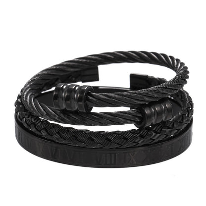 Cross-border European and American retro Roman nail bracelet stainless steel set bracelet men's punk style versatile titanium steel bracelet