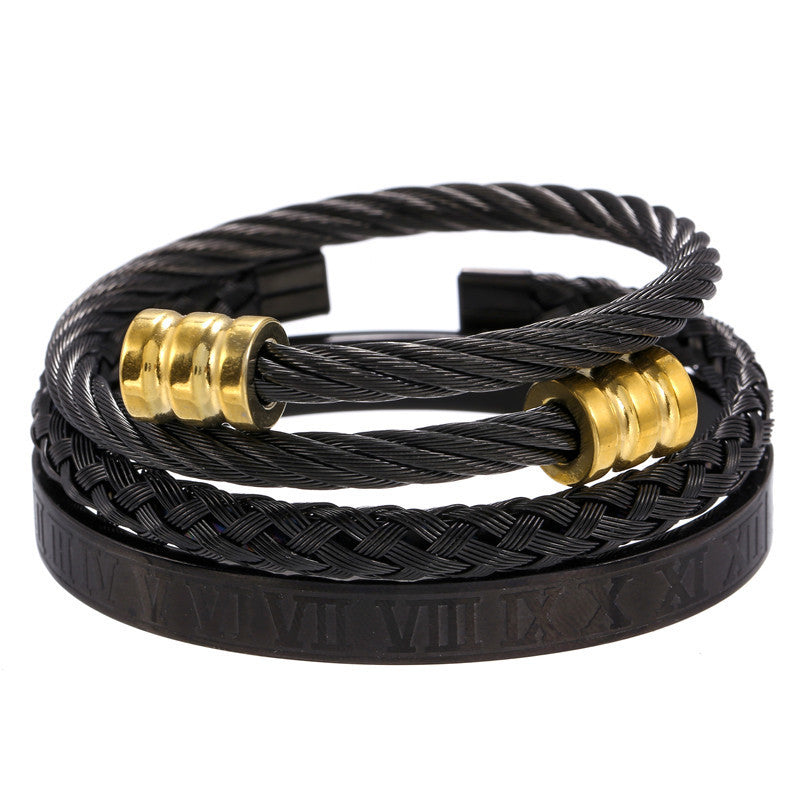 Cross-border European and American retro Roman nail bracelet stainless steel set bracelet men's punk style versatile titanium steel bracelet