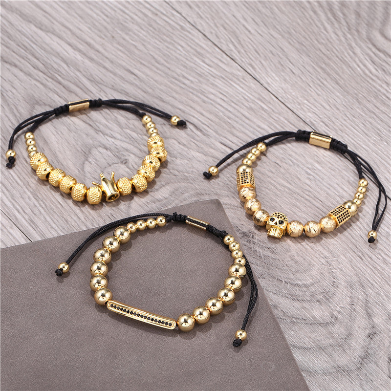 Foreign trade supply Micro-inlaid zircon bracelet set, men's bracelet copper bracelet set, punk adjustable bracelet.