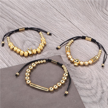 Foreign trade supply Micro-inlaid zircon bracelet set, men's bracelet copper bracelet set, punk adjustable bracelet.