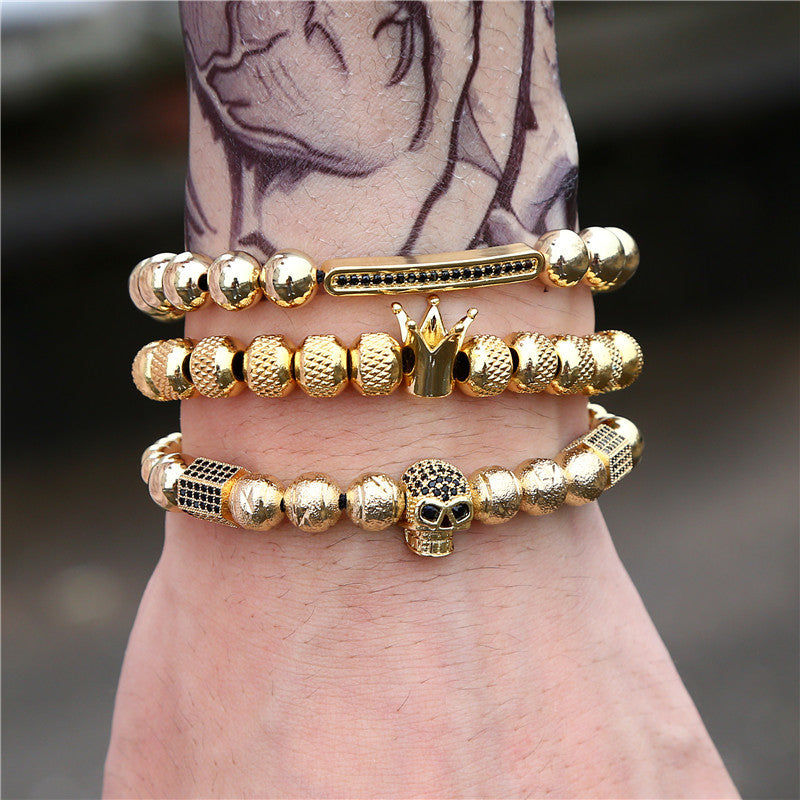 Foreign trade supply Micro-inlaid zircon bracelet set, men's bracelet copper bracelet set, punk adjustable bracelet.