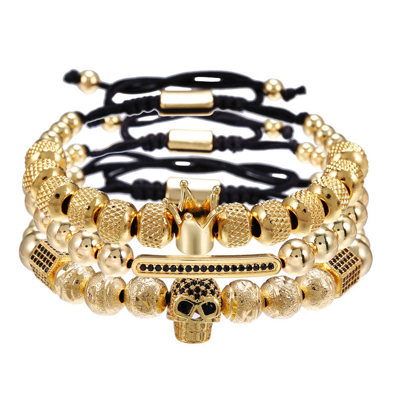 Foreign trade supply Micro-inlaid zircon bracelet set, men's bracelet copper bracelet set, punk adjustable bracelet.