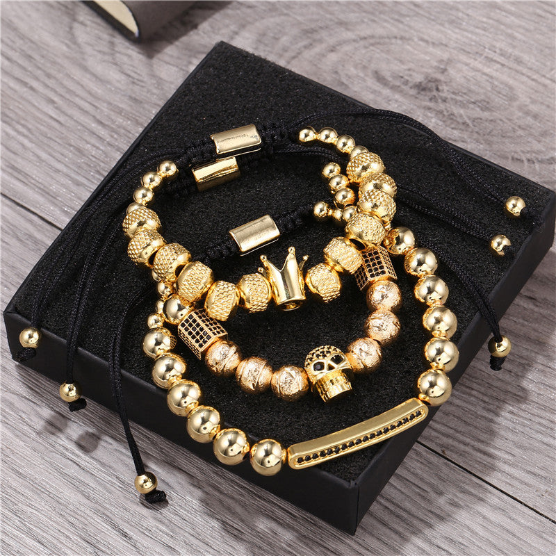 Foreign trade supply Micro-inlaid zircon bracelet set, men's bracelet copper bracelet set, punk adjustable bracelet.
