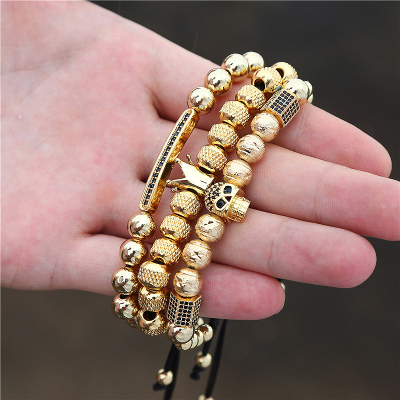 Foreign trade supply Micro-inlaid zircon bracelet set, men's bracelet copper bracelet set, punk adjustable bracelet.