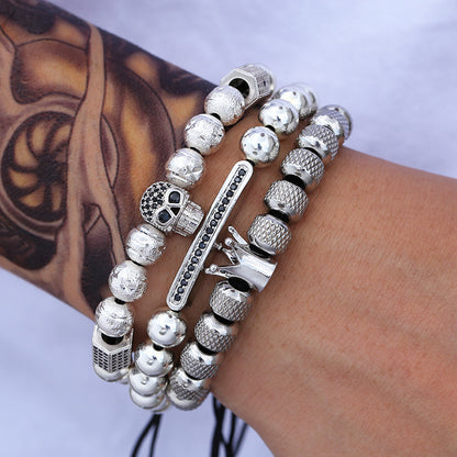 Foreign trade supply Micro-inlaid zircon bracelet set, men's bracelet copper bracelet set, punk adjustable bracelet.