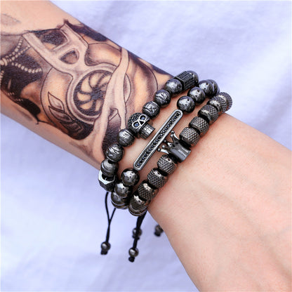Foreign trade supply Micro-inlaid zircon bracelet set, men's bracelet copper bracelet set, punk adjustable bracelet.