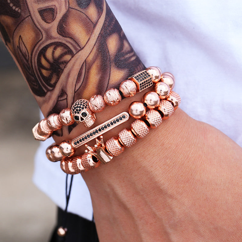Foreign trade supply Micro-inlaid zircon bracelet set, men's bracelet copper bracelet set, punk adjustable bracelet.