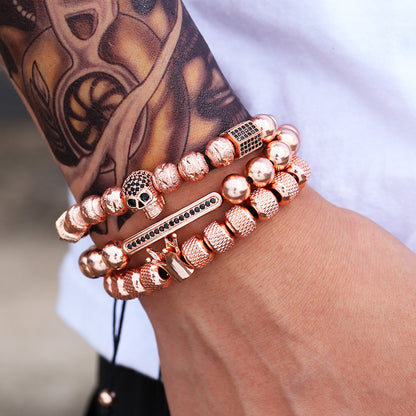 Foreign trade supply Micro-inlaid zircon bracelet set, men's bracelet copper bracelet set, punk adjustable bracelet.