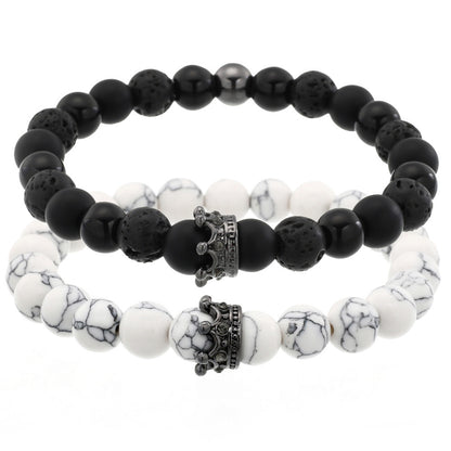 Cross-border hot-selling couple bracelet combination, turquoise volcanic stone black diamond mixed wear diamond crown bracelet set