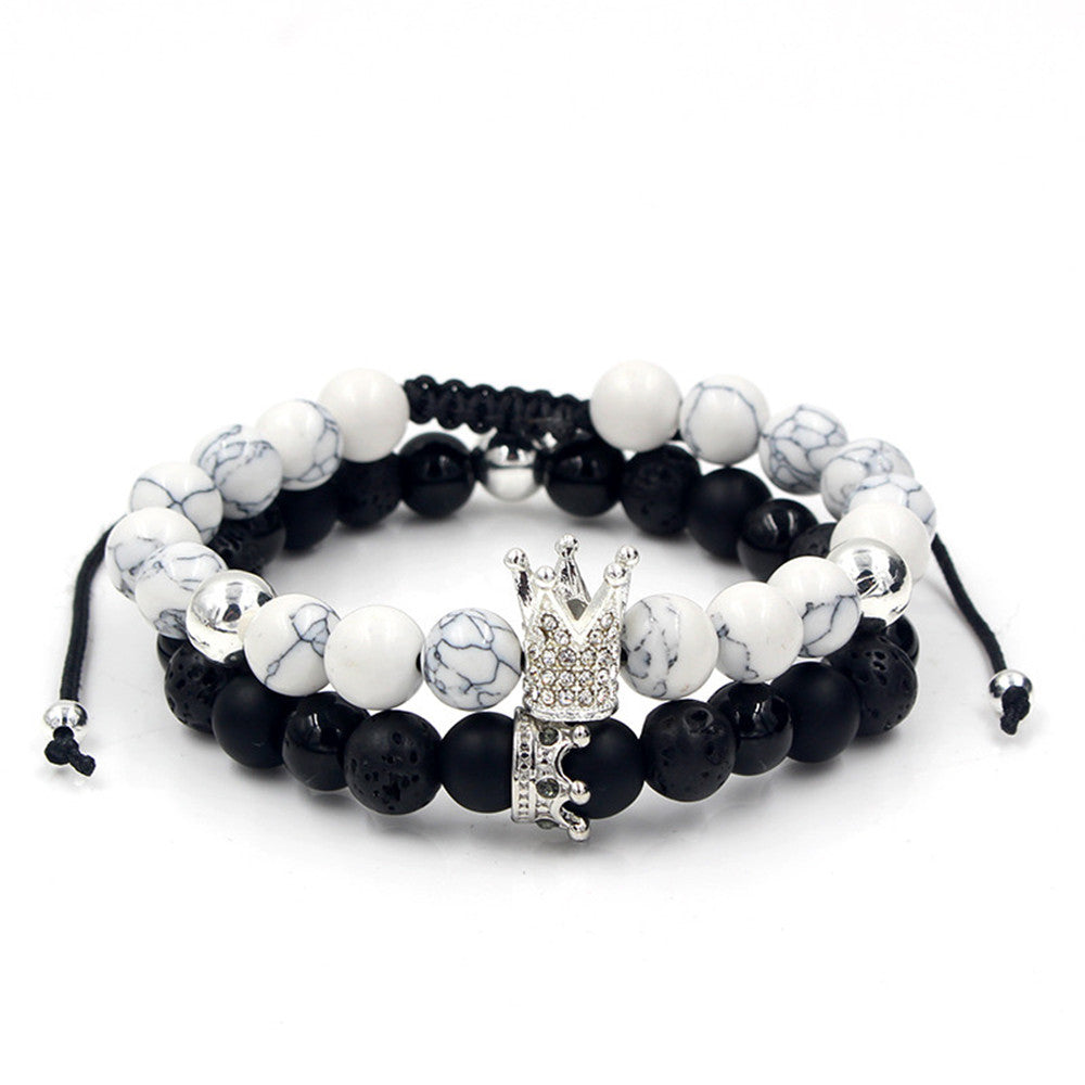 Fashion Versatile Energy Stone Turquoise Braided High Crown White Diamond Mixed Wear Small Crown Set Bracelet Bracelet