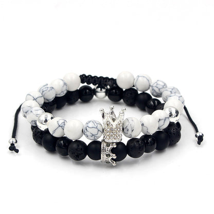 Fashion Versatile Energy Stone Turquoise Braided High Crown White Diamond Mixed Wear Small Crown Set Bracelet Bracelet