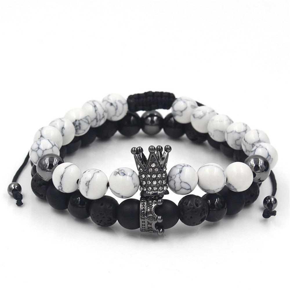 Fashion Versatile Energy Stone Turquoise Braided High Crown White Diamond Mixed Wear Small Crown Set Bracelet Bracelet