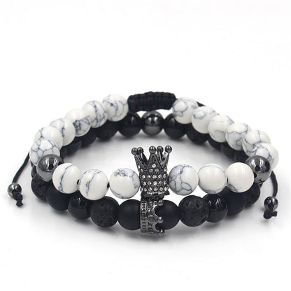 Fashion Versatile Energy Stone Turquoise Braided High Crown White Diamond Mixed Wear Small Crown Set Bracelet Bracelet