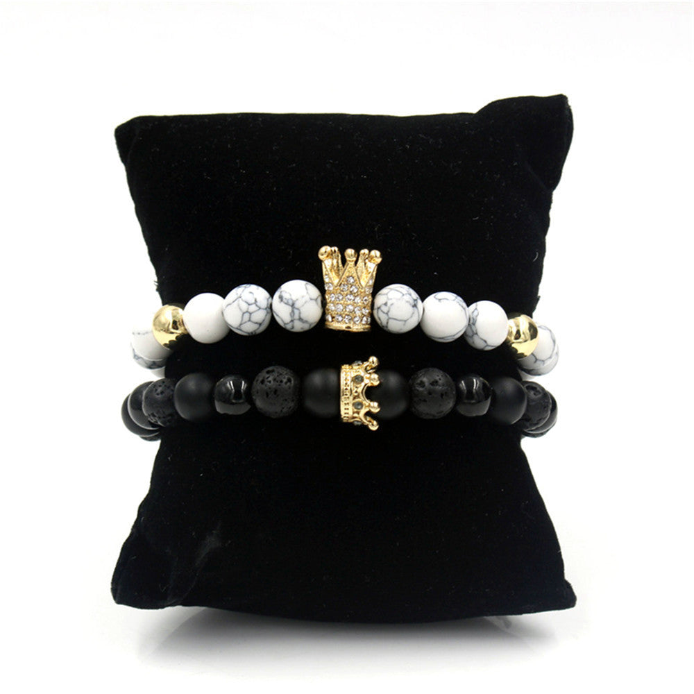 Fashion Versatile Energy Stone Turquoise Braided High Crown White Diamond Mixed Wear Small Crown Set Bracelet Bracelet