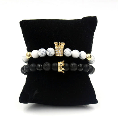 Fashion Versatile Energy Stone Turquoise Braided High Crown White Diamond Mixed Wear Small Crown Set Bracelet Bracelet