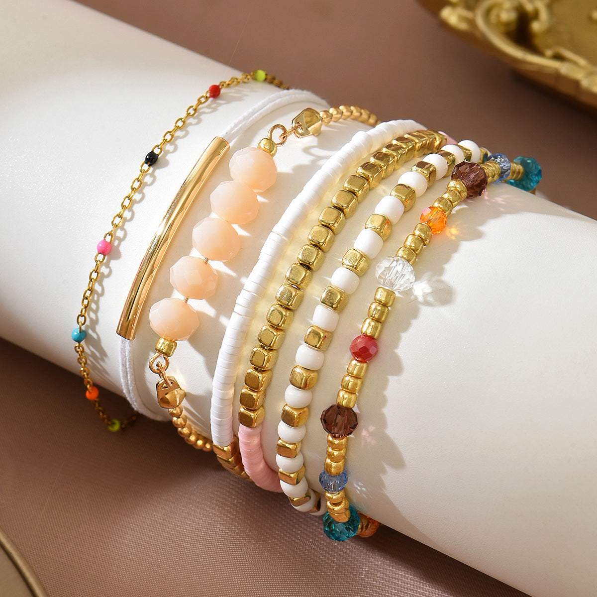 Bohemian Irregular Beaded Rice Beads Crystal Bracelet Set ins Wind Color Dopamine Stacked Jewelry Women