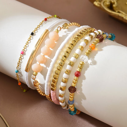 Bohemian Irregular Beaded Rice Beads Crystal Bracelet Set ins Wind Color Dopamine Stacked Jewelry Women