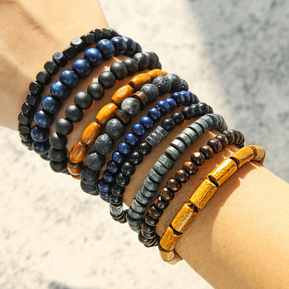 Europe and the United States cross-border hot-selling jewelry men's retro wood beads volcanic stone elastic bracelet versatile niche stacked bracelet cover