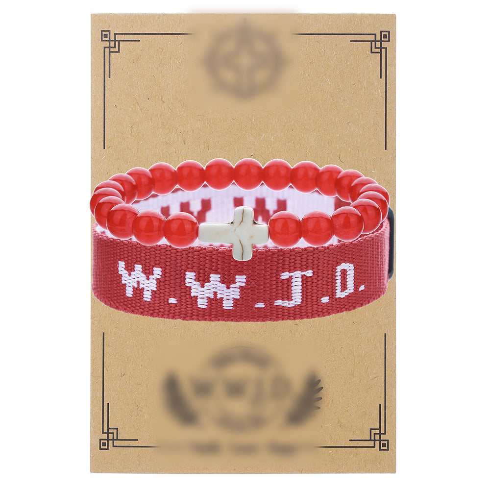 Cross-border hot-selling WWJD cross bracelet bracelet, natural stone unisex charm, faith, friendship, soft ceramic bracelet