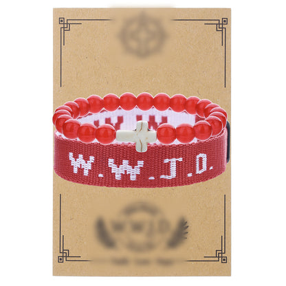 Cross-border hot-selling WWJD cross bracelet bracelet, natural stone unisex charm, faith, friendship, soft ceramic bracelet