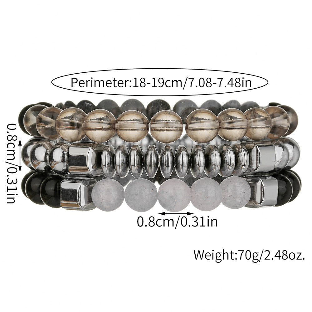 Cross-border hot-selling black gallstone handmade beaded bracelet men's simple and fashionable men's commuting stacked bracelet factory direct sales