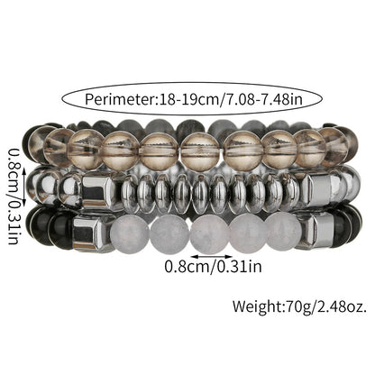 Cross-border hot-selling black gallstone handmade beaded bracelet men's simple and fashionable men's commuting stacked bracelet factory direct sales