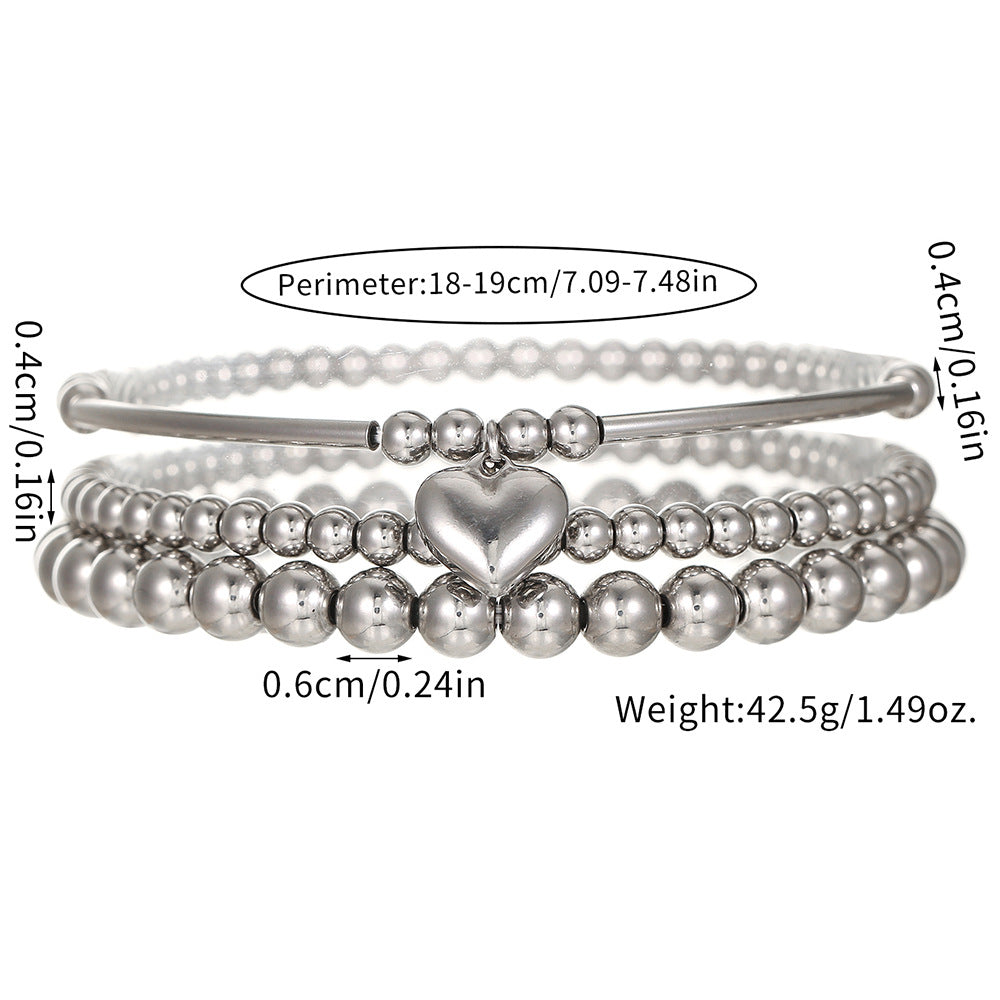 European and American cross-border hand jewelry stainless steel love pendant metal wind bracelet combination sweet cool beaded stacked bracelet women