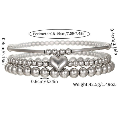 European and American cross-border hand jewelry stainless steel love pendant metal wind bracelet combination sweet cool beaded stacked bracelet women