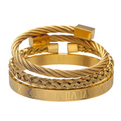 European and American punk jewelry retro trend stainless steel winding three-color square bracelet bracelet wholesale accessories men