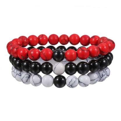 Amazon cross-border explosion 8mm black diamond red pine turquoise beaded bracelet men's, European and American fashion jewelry set