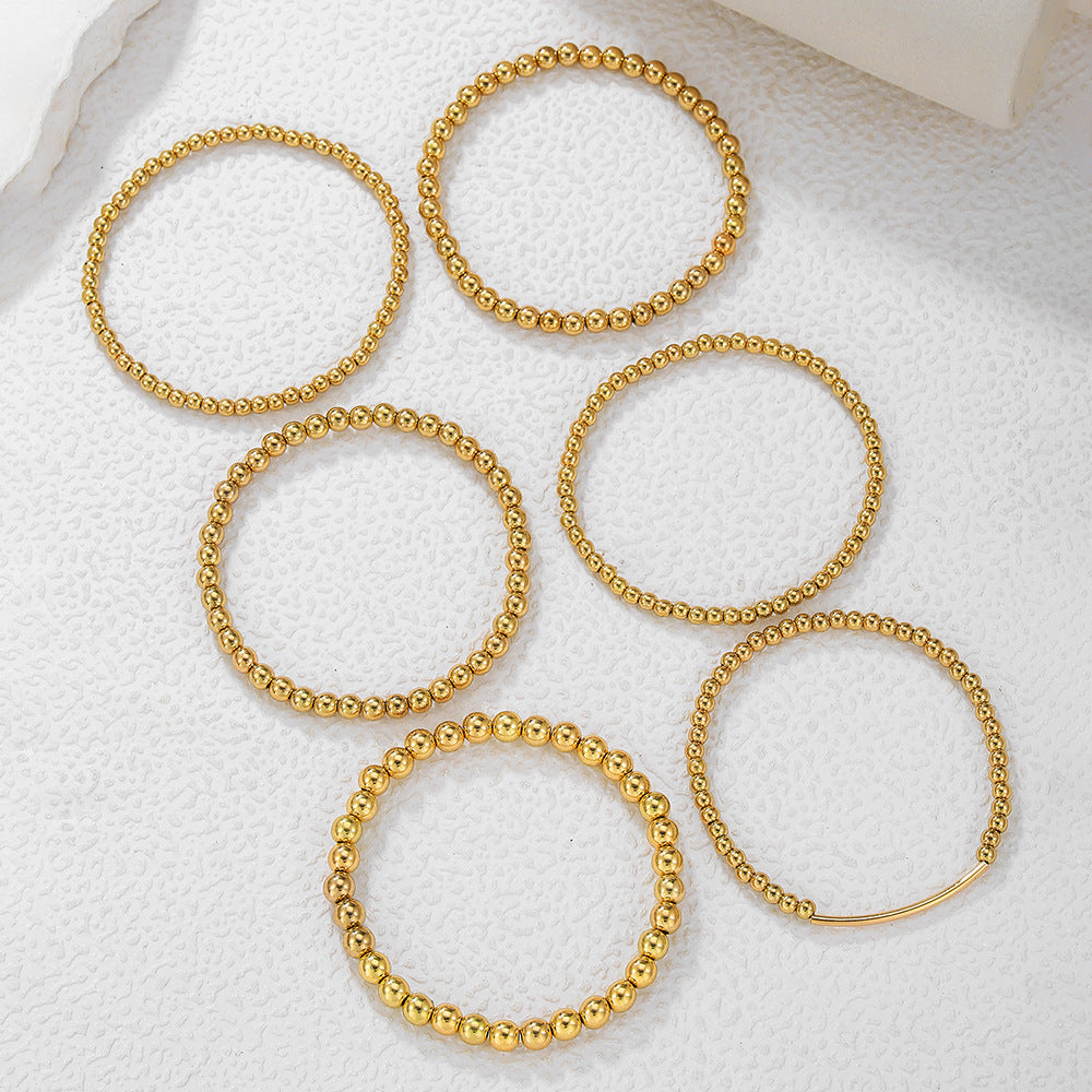European and American cross-border jewelry sweet and cool beaded bracelet combination Ins niche design multi-layer stacked metal wind bracelet women