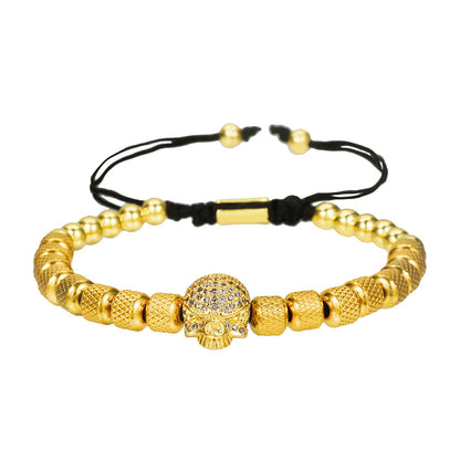 Cross-border zircon ghost head ugly braided bracelet Roman letter braided stainless steel mesh bracelet set