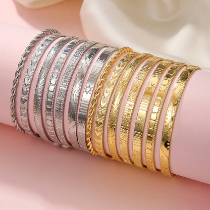 Bohemian knock pattern arrow rhombus pattern exaggerated personality hexagram twist opening bracelet 7-piece set