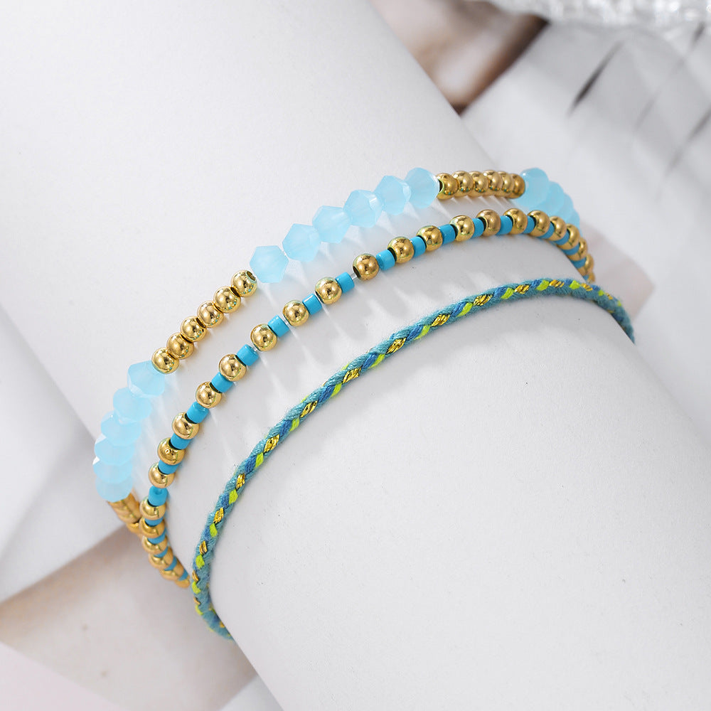 European and American cross-border new Bohemian stacked crystal bracelet, small fresh beaded bracelet, simple and versatile jewelry women
