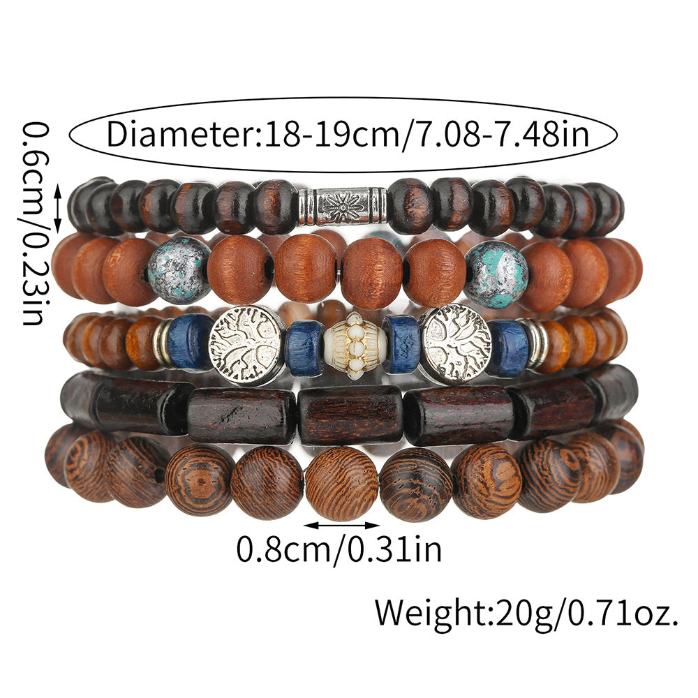 Cross-border hot-selling handmade beaded bracelets, men's retro ethnic style multi-layer stacked wooden beads, tree of life bracelet accessories