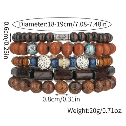 Cross-border hot-selling handmade beaded bracelets, men's retro ethnic style multi-layer stacked wooden beads, tree of life bracelet accessories