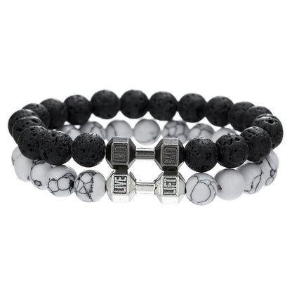 New beaded bracelet, volcanic stone, white turquoise, dumbbell bracelet, European and American accessories, natural stone bracelet, couple bracelet for women