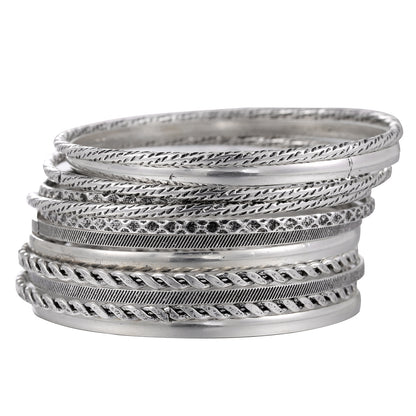 A set of 20 multi-layer gypsy star stacked bracelets, European and American fashion bohemian style ring metal bracelet combination