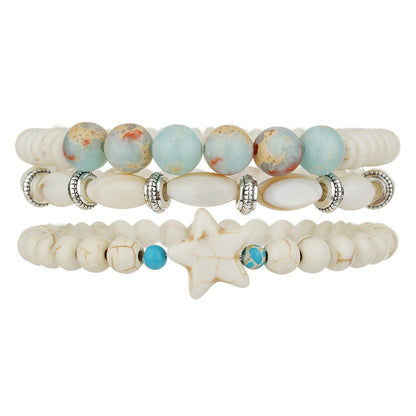 Vacation wind bohemian shell bracelet ins niche men stacked with regal stone turquoise pentagram bracelet