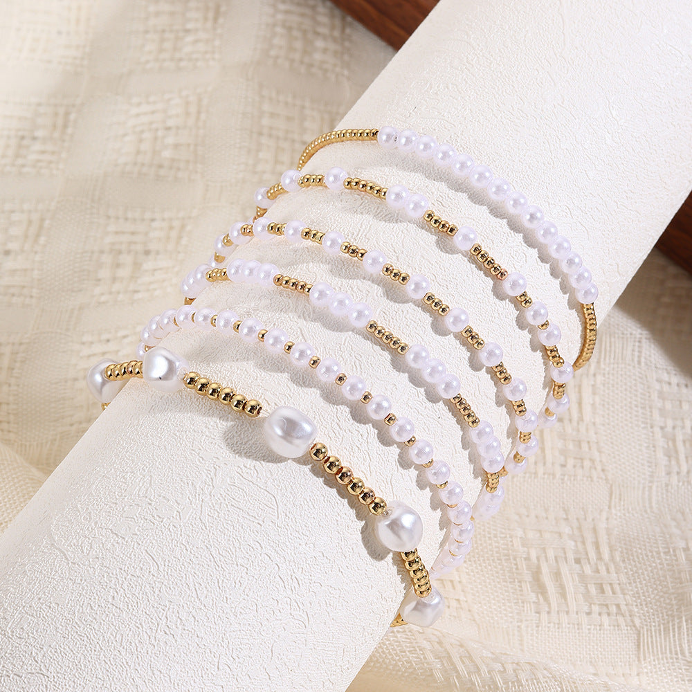 Amazon hot-selling simple set bracelet copper beads multi-layer stacked bracelet pearl bracelet women's hand jewelry wholesale