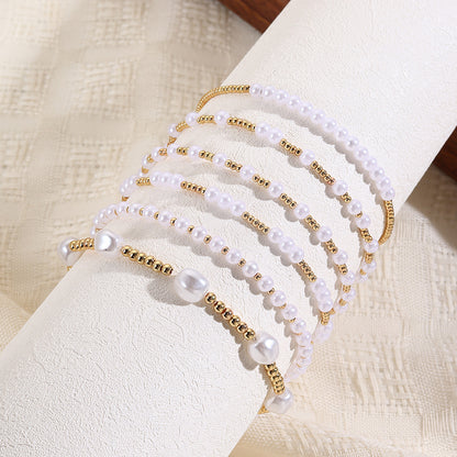 Amazon hot-selling simple set bracelet copper beads multi-layer stacked bracelet pearl bracelet women's hand jewelry wholesale