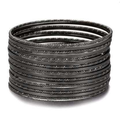 Cross-border hot-selling European and American jewelry, fashionable and atmospheric metal bracelets 17 sets of plain rings stacked bracelets, bracelets for women