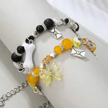 European and American cross-border hot-selling Spice Girls Punk Bow Love Envelope Bone Bracelet Female Couple Girlfriend Bracelet Set