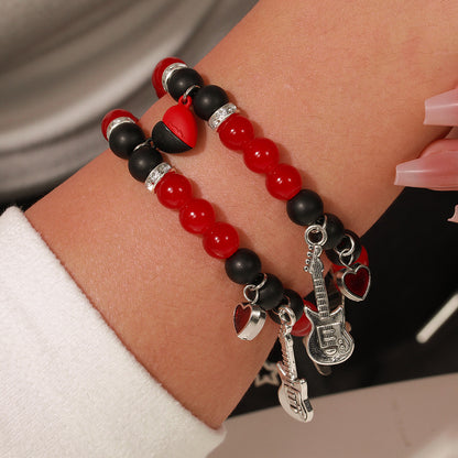 Cross-border hot-selling guitar five-pointed star music note love magnet bracelet set beaded couple girlfriend friendship bracelet female