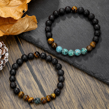 Hip-hop jewelry African pine yellow tiger eye volcanic stone beaded bracelet natural stone bracelet trendy men's jewelry wholesale