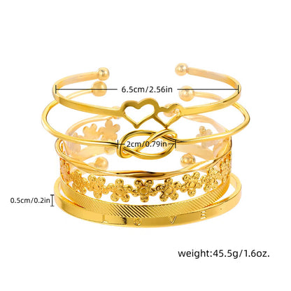 European and American cross-border alloy love knotted flower bracelet set geometric metal cross-stacked wear LOVE open bracelet